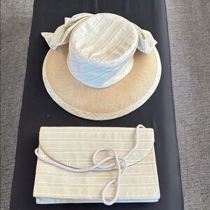 Essence by Mail Elegant Cream and Tan Women's Hat and Clutch Set